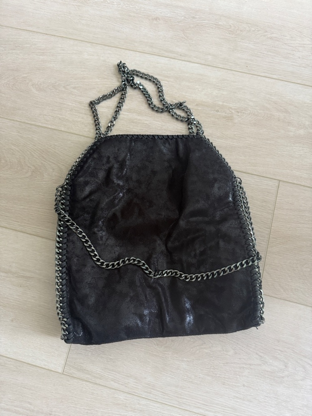 Black Chain-Trim Foldover Tote